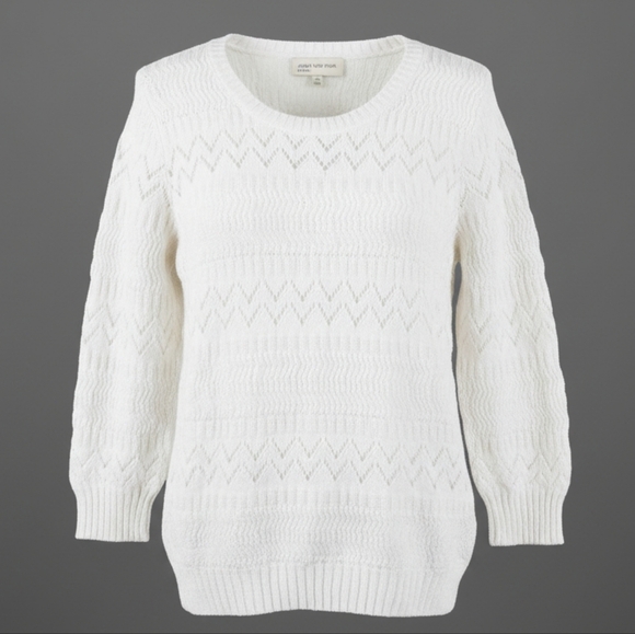 Jones New York White Crew Neck Sweater with Textured Knit Womans Medium - Picture 1 of 9